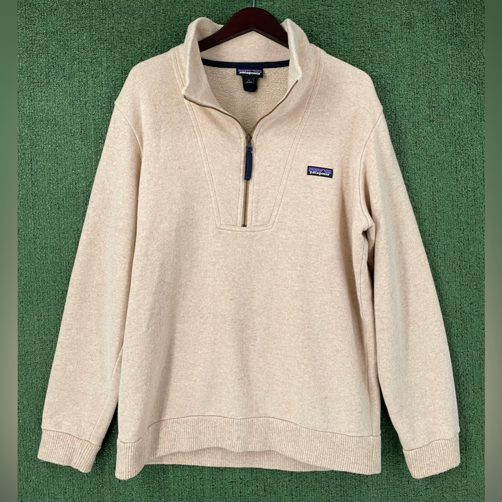Patagonia Woolie Fleece 1/2 Zip Wool Blend Pullover Sweater Oatmeal Heather XL